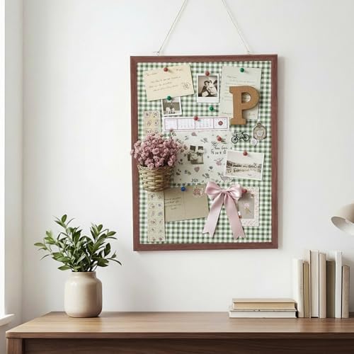 Leinuosen 17" x 23" Cork Bulletin Board, Green Gingham, Wood Frame - Image 5