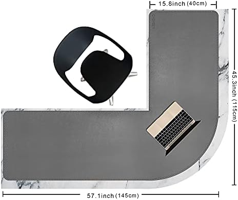 Chihein L-Shaped PU Leather Desk Pad (41.3” + 41.3”) x 12.99”(Gray/White) - Image 2