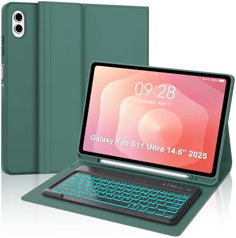 for Samsung Galaxy Tab S11 Ultra 14.6 Inch 2025 Backlit Keyboard Case, Galaxy Tablet S11 Ultra Case Keypad with S Pen Holder, 7-Color Backlight Keyboard for Samsung Tab 14.6'' SM-X930/X936B, Green by Unknown