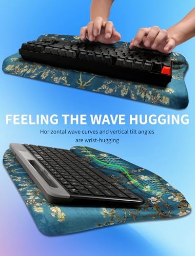 Ergonomic Wave Wrist Rest with Keyboard Stand, Cushioned Palm Rest, Comfortable Integrated Memory Foam for Natural Typing and Relieve Wrist Pain, Van Gogh Apricot Blossom - Image 4