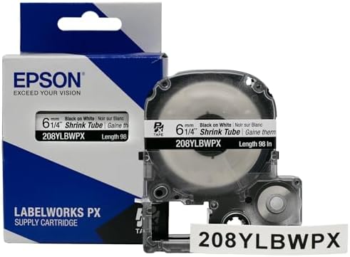 Epson LABELWORKS 208YLBWPX-5PK Heat Shrink Tube - Black on White - 6mm - Image 4