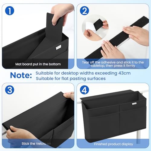 4 Pack Desk Side Hanging Organizer, Adhesive Storage Bag with Pockets for Magazine Ipad Notebook, for End Tables Home Office Desks Computer Workstations Dressing Table, Black - Image 5