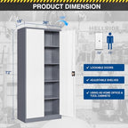 Fesbos Metal Storage Cabinet-72” Tall Steel File Cabinets with Lockable Doors and Adjustable Shelves-White&Gray Steel Storage Cabinet for Home Kitchen, Office, Garage - Image 3