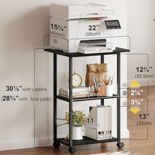MARTY 3 Tier Large Printer Stand, Mobile Printer Table, Adjustable Shelf - Image 5