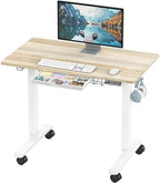 SHW 40-Inch Mobile Electric Height Adjustable Standing Desk w/Drawer, Maple by SHW