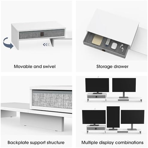 Fenge Triple Monitor Stand with Storage Drawer, Adjustable Length and Angle - Image 4