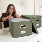 Decorative File Organizer Box Set of 2 - Collapsible Linen Filing Cabinets - Image 6