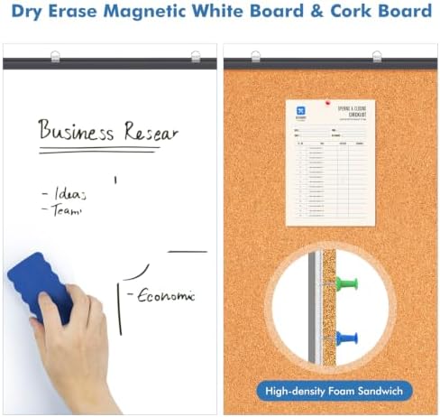 Magnetic White & Cork Board Combo 48" x 36" Aluminum Frame Black - Image 6