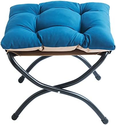15" Upholstered Folding Foot Rest Stool with Foldable Metal Frame Sapphire by WELL-STRONG