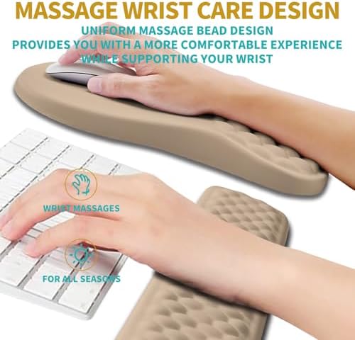 Hokafenle 2 in 1 Ergonomic Mouse Pad Wrist Support & Wrist Rest for Computer Keyboard Set, with Relieve Carpal Tunnel Pain Massage Bulge and Full Memory Gel Design (2In1 Set, Sand Color) - Image 4