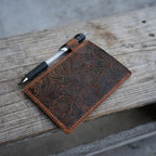 Distressed Genuine Leather Note Index Card Holder Slim Pocket Sleeve 3 x 5 Cover for Travel Minimalist Sleeve 3" x 5" (12.7cm x 7.6cm) Vertical Note Card Case Flower Brown - Image 4
