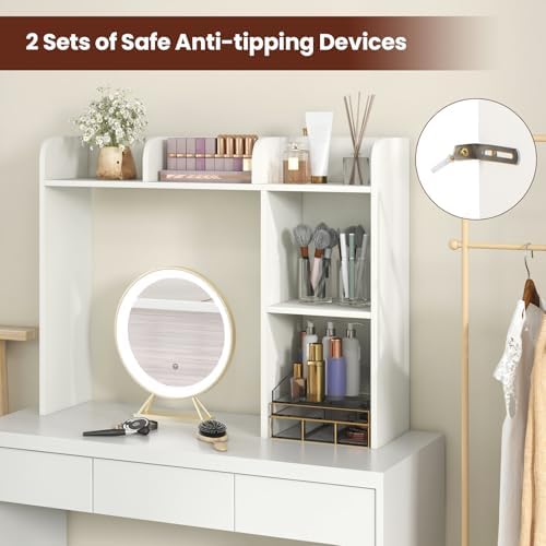 BECOMFORT Desk Hutch, Desk Organizer Shelf w/ 5 Storage Compartments, up to 27” Monitor, Wooden Display Rack, Desktop Bookshelf for Vanity Dressing Tabletop College Dorm Home & Office - Image 7