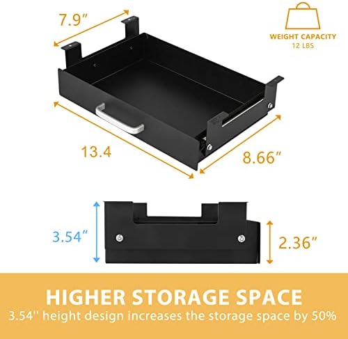 Gome Under Desk Pull-Out Drawer - Storage Organizer Office Mounted, Easy Slide-Out Pencil Drawer for Space Saving, Ideal for Sit-Stand Workstation with 1.2" High Crosspiece - Image 2