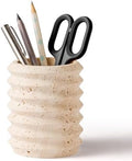 Pen Holder Stand for Desk, Natural Travertine Stone Makeup Brush Holders, Modern and Functional Pencil Cup for Office Supplies Tableware Organizer for Home Decor School Beige (PH90110) by WORHE
