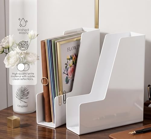 LALOBLUE White Vertical File Organizer, 4 Section Magazine Holder for Desk, Desktop File Folder Rack for Books, Magazines, Documents and Notebooks, Office Home School - Image 5