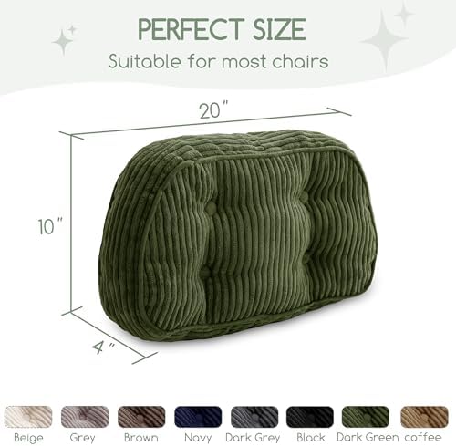 HIGOGOGO Lumbar Support Pillow for Recliner Chair/Accent Chair/Couch/Office Chair, Tufted Corduroy Back Support Cushion for Elderly, Recliner Cushions for Back Rest, Pain Relief, Reading, Dark Green - Image 2