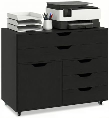 DREAMADE Rolling File Cabinet, 5-Drawer Filing Cabinet, Black by DREAMADE