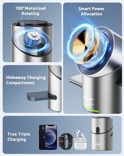 Acer Prime 3 in 1 Charging Station for Apple - Magnetic iPhone Wireless Charging Station, Magsafe Charger Stand for iPhone 17 16 15 14 13 12 - Apple Watch - Airpods Series (Charger & USB-C Included) - Image 2