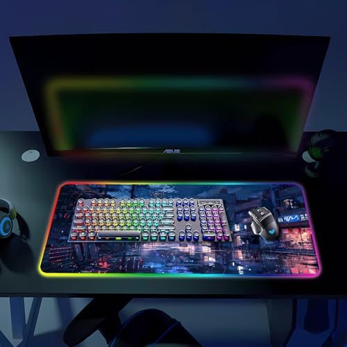 RGB Gaming Mouse Pad, Large Mousepad with Led Light, Gaming Accessories Keyboard Pad for Desk, Non-Slip Rubber Base Big Mouse Mat for Gamer, 31.5 X 11.8 Inch, Japanese Streets - Image 6