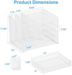 Lavatino Desk Organizer with File Holder, 5-Tier Paper Letter Tray Organizer with Sliding Drawer and 2 Pen Holder, Mesh Desktop File Organizer for Office Supplies, White - Image 5