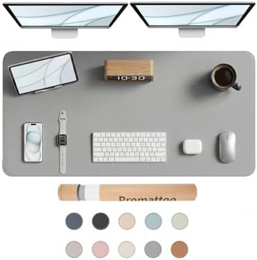Large Desk Pad Non-Slip Desk Mat Protector for Keyboard Mouse Waterproof Vegan Leather Surface Faux Leather Laptop Mat Smooth Mouse Pad Premium Gift Tube Mist Gray 47" x 23" by Promattoo