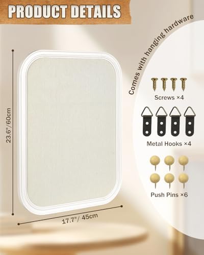 Arched Linen Bulletin Board,Large Pin Board for Walls,17.7"x23.6",White - Image 2