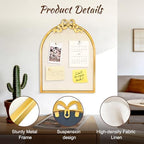 Vintage Arched Linen Cork Board with Gold Bow, 16"x21" Pin Board for Wall - Image 3