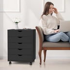5-Drawer Chest, Office Storage Dresser File Cabinet with Wheels, Mobile Dresser for Home Office, Black - Image 2