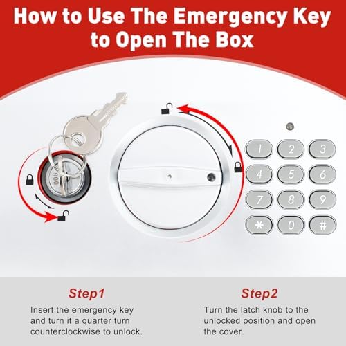 KYODOLED Red Safe Box with Digital Keypad Lock, Lock Box with Code for Personal Items, Metal Security Box for Cash, Passport, Jewelry, Ideal for Home, Office, Garage Sale, 11.8'' x 9.4'' x 3.5'' - Image 5