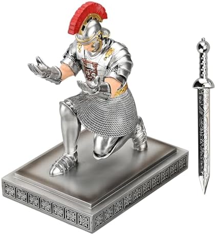 Roman Praetorian Warrior Knight Pen Holder Desk Ornament Silver - Image 3