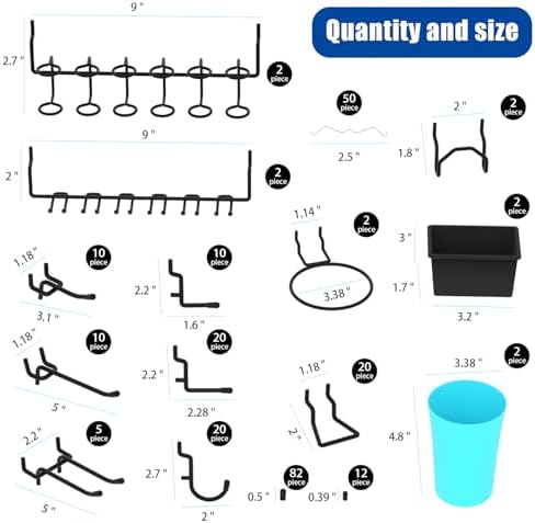 157 PCS Extra Thick Pegboard Hook Set, Metal Pegboard Accessory Organizer with Storage Bins and Peg Locks, Fits 1/4 Inch Pegboard Only, Ideal for Tools, Garage and Workshop Storage (Black) - Image 2