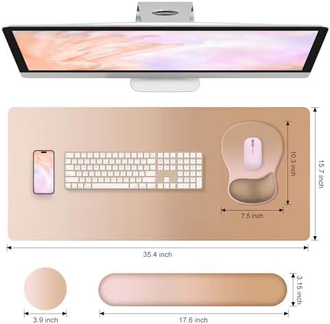 4-in-1 Large Gaming Mouse Pad, Keyboard Wrist Rest Pad & Wrist Support Mousepad Set, Extended Desk Pad Waterproof Desk Mat Protector for Home Office Decor Study Game 35.4×15.7 Inches I Milk Tea Brown - Image 3