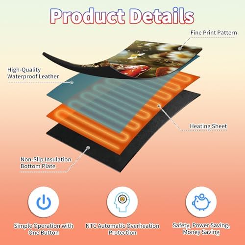 Heated Desk Pad Large Mouse Pad 31.5 x 13 inch with 3 Levels Heating & Auto Shut-Off Warm Mouse pad PU Leather Computer Mousepad for Home Office Work - Red Mushroom and Frog - Image 3
