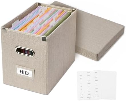 File Organizer Box with 15 Hanging File Folders, Lift-Off Lid by Hiwhy