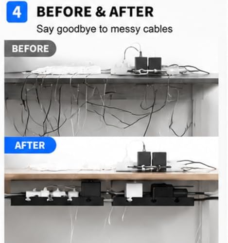 2 Pack Under Desk Cable Management Tray Kit with Cable Clips & Ties (Black) - Image 5