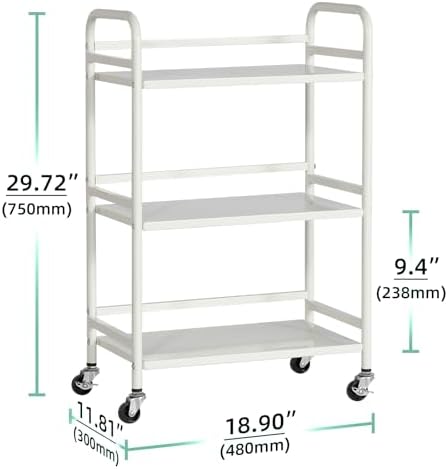DCLRN 3 Tier Rolling Cart,Storage Organizer Cart,Multifunctional Storage Shelves,Rolling Metal Organization Cart with Handle and Lockable Wheels,for Home,Office,Kitchen,Bathroom(White) - Image 3