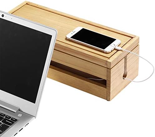 Changsuo Cable Management Box Wooden Cord Organizer Box for Extension Cord Power Stripe Surge Protector Wire Management Concealer Organizer Cover Hider for Desktop Home Office Kitchen (Light Natural) - Image 6