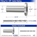 Steel DN Mate 200 Pack Stainless Steel Protector Sleeves for 1/8" Wire Rope, Cable Railing Hardware for Deck/Cable Railing System, T316 Marine Grade, Cable Sleeves Come with a Drill Bit DE50 - Image 2