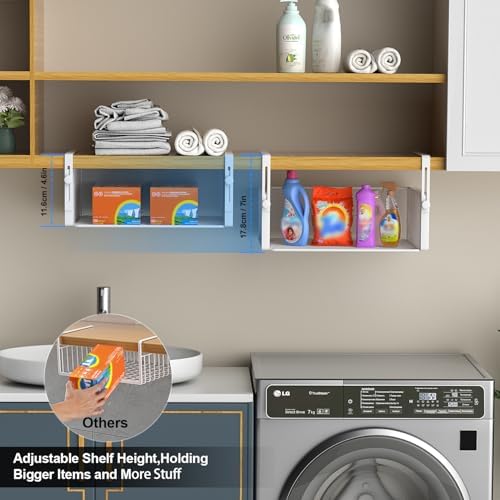 AmonHouseware 2Pack Under Shelf Basket,Adjustable Hanging Holder,White - Image 3