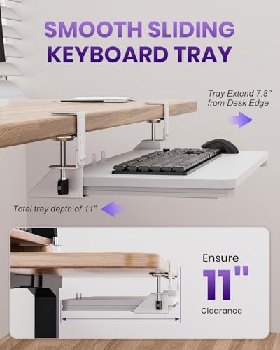 Ergonomic Keyboard Tray Under Desk, 25.6x11.8 Inch Board, White - Image 4