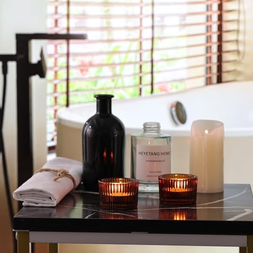 HAVITI 96 Pack Amber Tealight Candle Holders, Glass Votive Candle Holders Fall Decorations for Home Table Fall Wedding Centerpieces, Party Supplies and Vintage Decor - Image 5