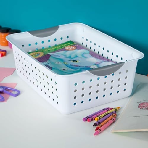 Sterilite Medium Ultra Basket, Open Top Plastic Storage Bin, White, 18-Pack - Image 7