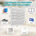 5-Tier Magnetic File Organizer, No Drilling Installation, White Magnetic Paper Holder, Magazine Rack for Refrigerator and File Cabinets - Image 3