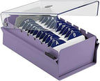 Acrimet Index Business Card Size File Holder Organizer Box Metal Base Heavy Duty (AZ Index Cards and Divider Included) (Purple Color with Clear Crystal Plastic Lid Cover) by Organizingyourlife