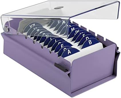Acrimet Index Business Card Size File Holder Organizer Box Metal Base Heavy Duty (AZ Index Cards and Divider Included) (Purple Color with Clear Crystal Plastic Lid Cover) by Organizingyourlife