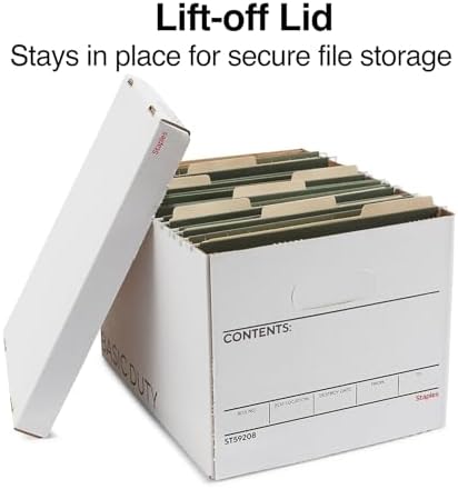 Staples Corrugated File Box, Lift-Off Lid, Letter/Legal, White/Black, 10/Pk - Image 3