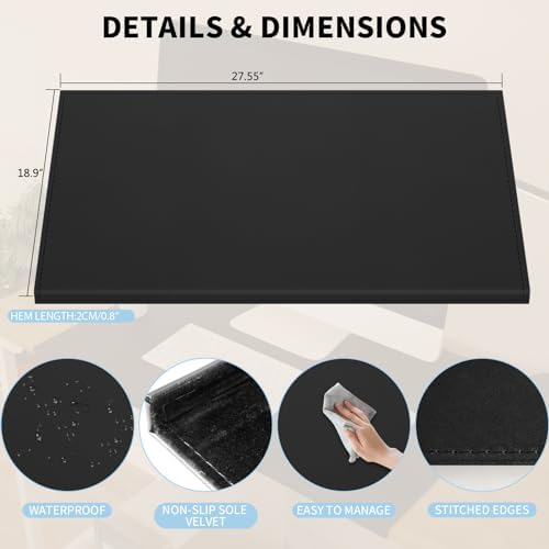 AKOZLIN 27.55”x 18.9" Soft PU Leather Surface Office Desk Mouse Mat Anti-Push Pad with Full Grip Fixation Lip Table Blotter Edge-Locked Protector - Image 4
