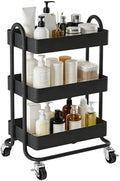 3 Tier Metal Rolling Cart, Utility Storage Cart Shelf Organizer with Wheels for Home & Office, Black by SimpleLivingBetterHoming