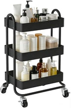 3 Tier Metal Rolling Cart, Utility Storage Cart Shelf Organizer with Wheels for Home & Office, Black by SimpleLivingBetterHoming