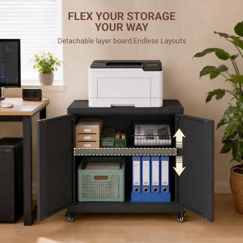 Printer Stand with Storage Cabinet & Wheels - Image 4